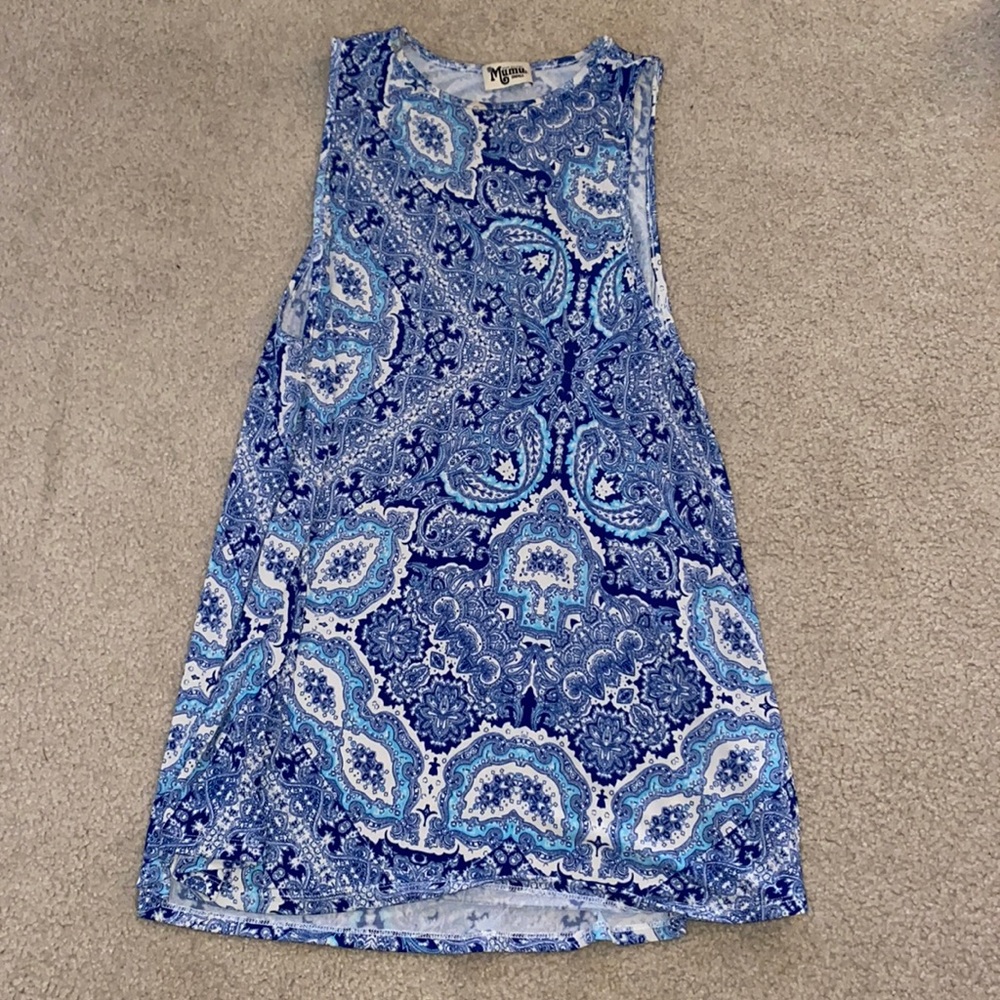 Show Me Your MuMu Mini Dress Size Small Blue, White, Navy Paisley Print